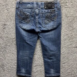 Miss Me Jeans Womens 27 Capri JP5163P2 Angel Wing Pockets Embellished Distressed